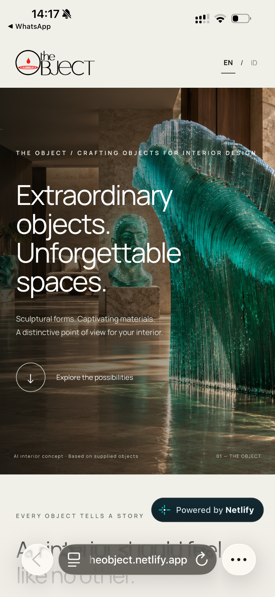 The Object website on a phone screen